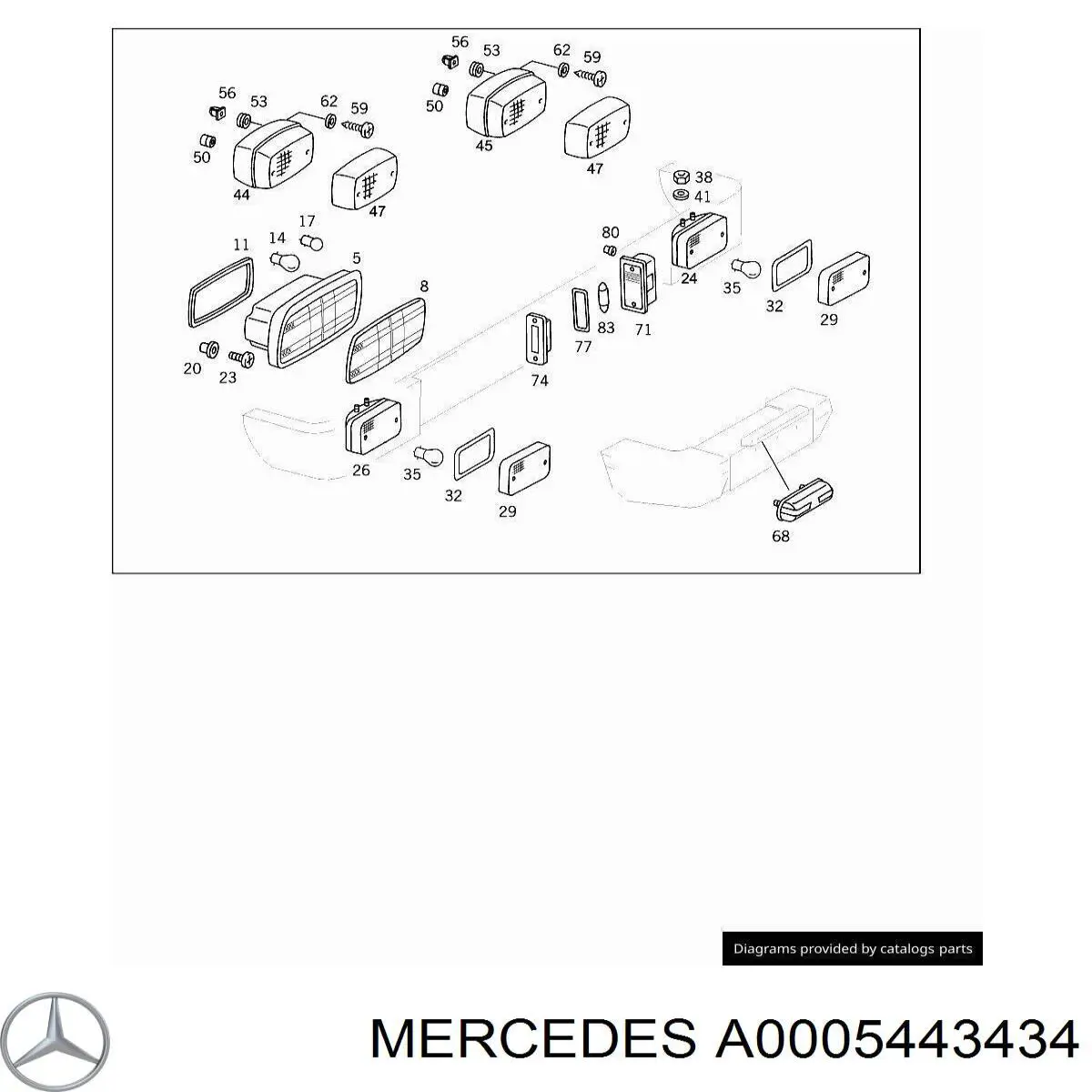 Фонарь подсветки заднего номера Mercedes A0005443434 цена, от  