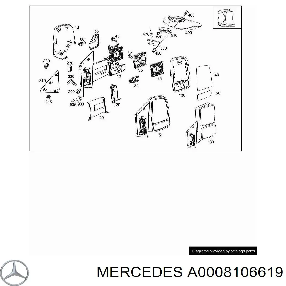 A0008102719 Mercedes Зеркало заднего вида правое