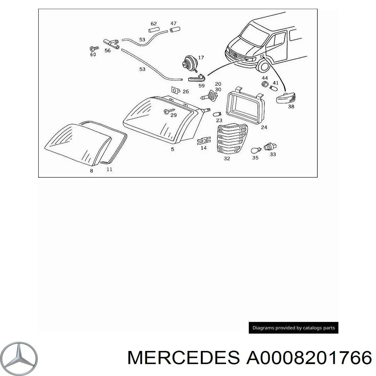 Стекло фары правой Mercedes A0008201766