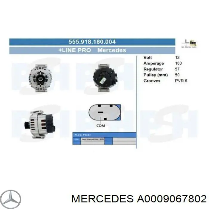 Генератор A0009067802 Mercedes