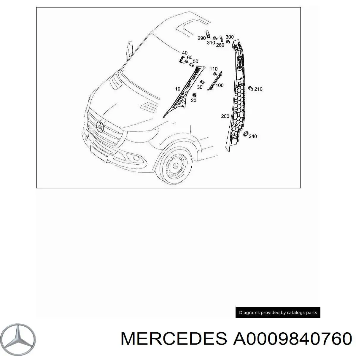 A0009840760 Mercedes пистон (клип крепления обшивки крышки багажника)
