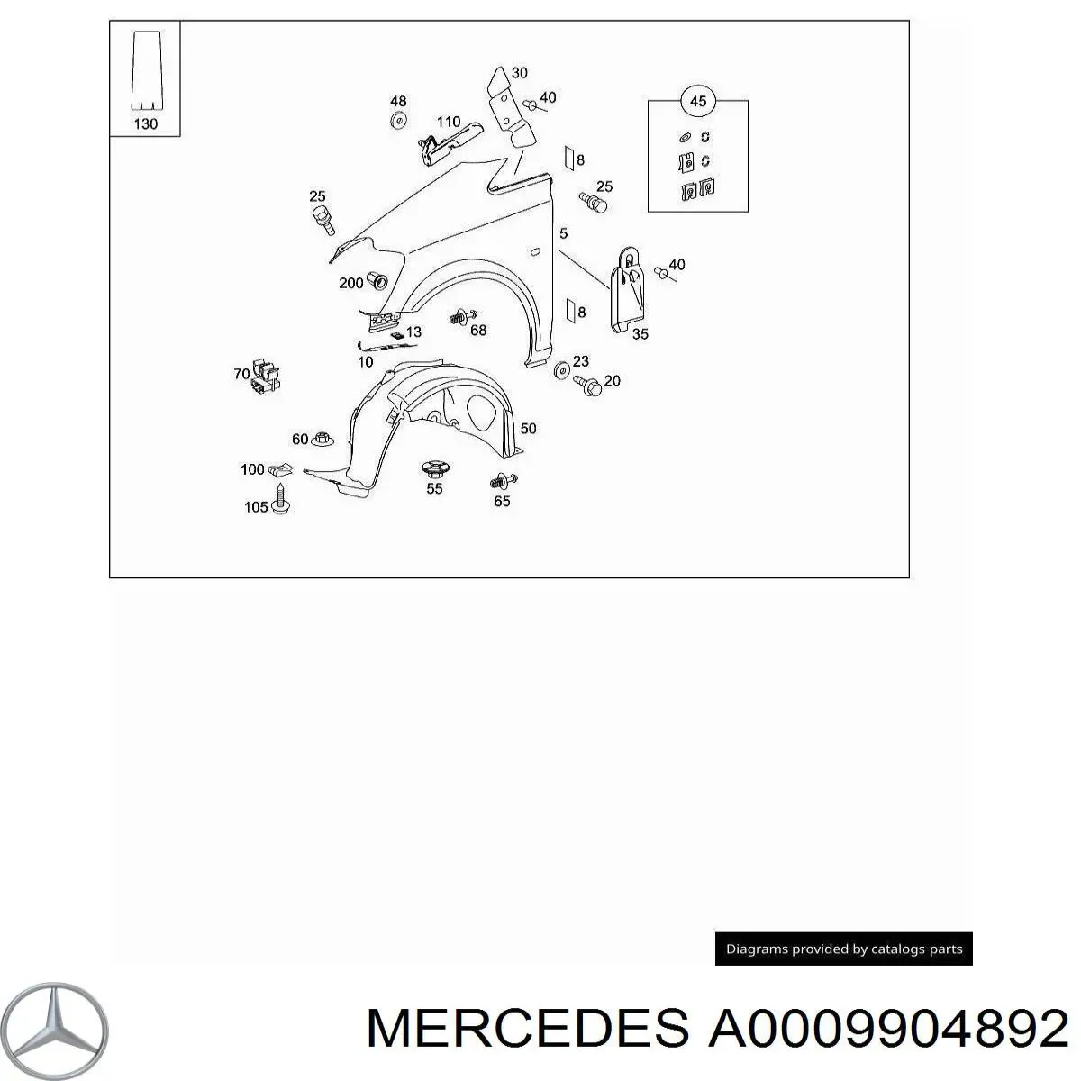 Пистон (клип) крепления решетки радиатора к панели Mercedes A0009904892