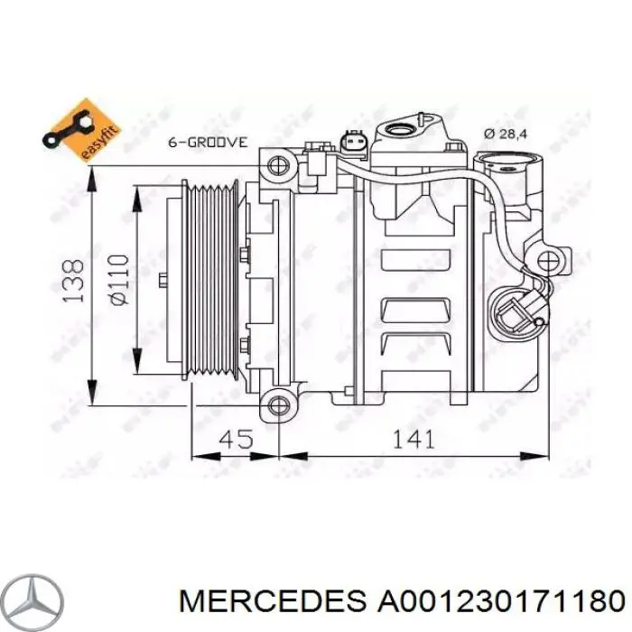 Компрессор системы кондиционирования Mercedes A001230171180 цена, от 169.30 USD