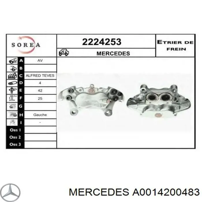 Супорт тормзной Mercedes A0014200483 цена, от 63.35 USD
