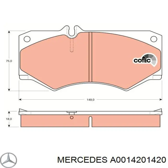 A0014201420 Mercedes колодки тормозные передние дисковые