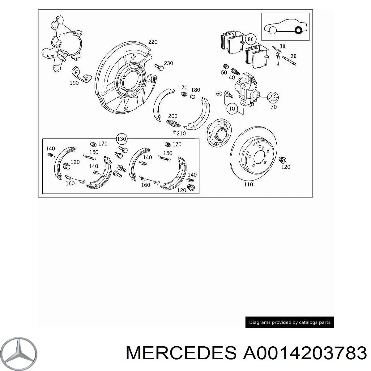 A0014203783 Mercedes суппорт тормозной задний левый