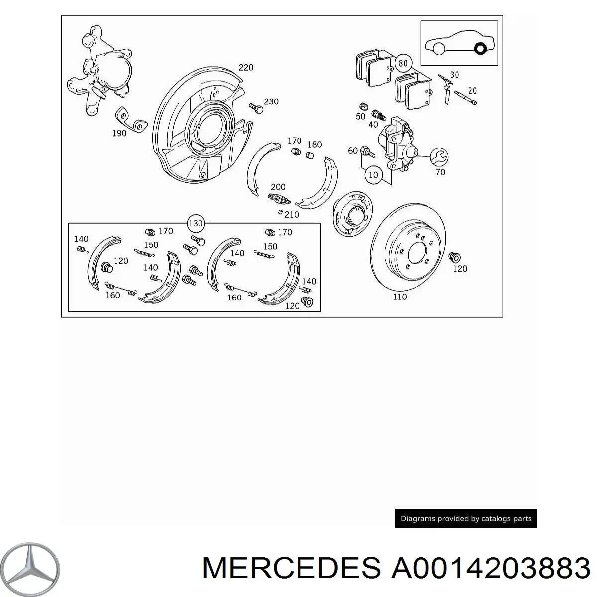 A0014203883 Mercedes суппорт тормозной задний правый