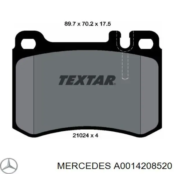 A0014208520 Mercedes колодки тормозные передние дисковые