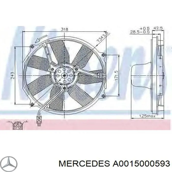 A0015000593 Mercedes электровентилятор охлаждения в сборе (мотор+крыльчатка)