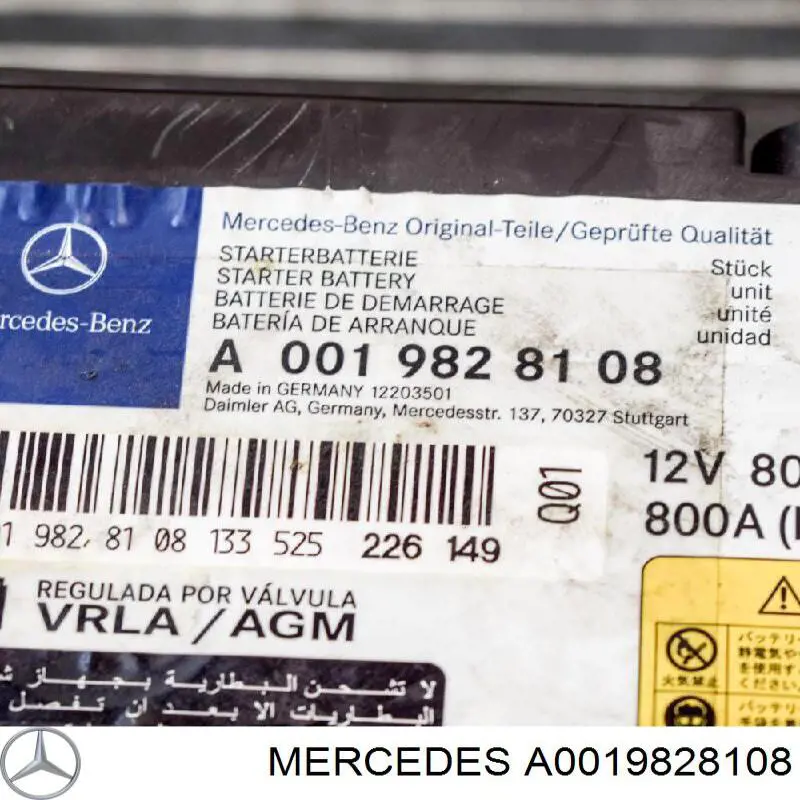 Original Mercedes AGM Autobatterie 12V 80Ah 800A A0019828108 in