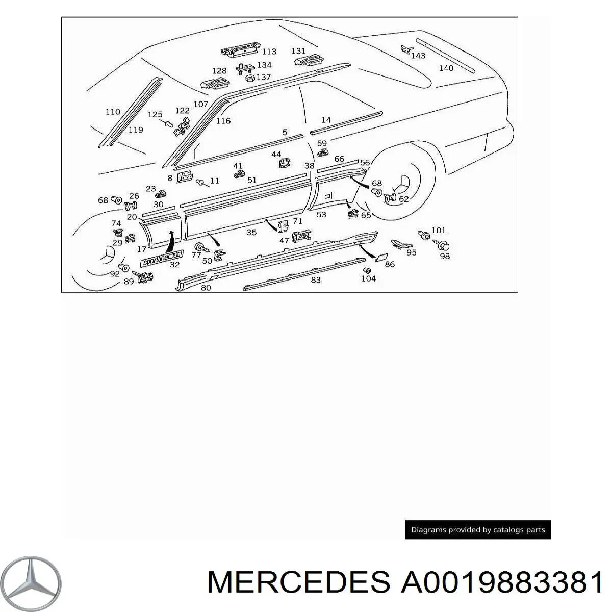 001 988 33 81 Mercedes braçadeira (cápsula de fixação de moldura da porta)