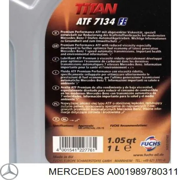 Купить A001989780311 Mercedes Масло АКПП