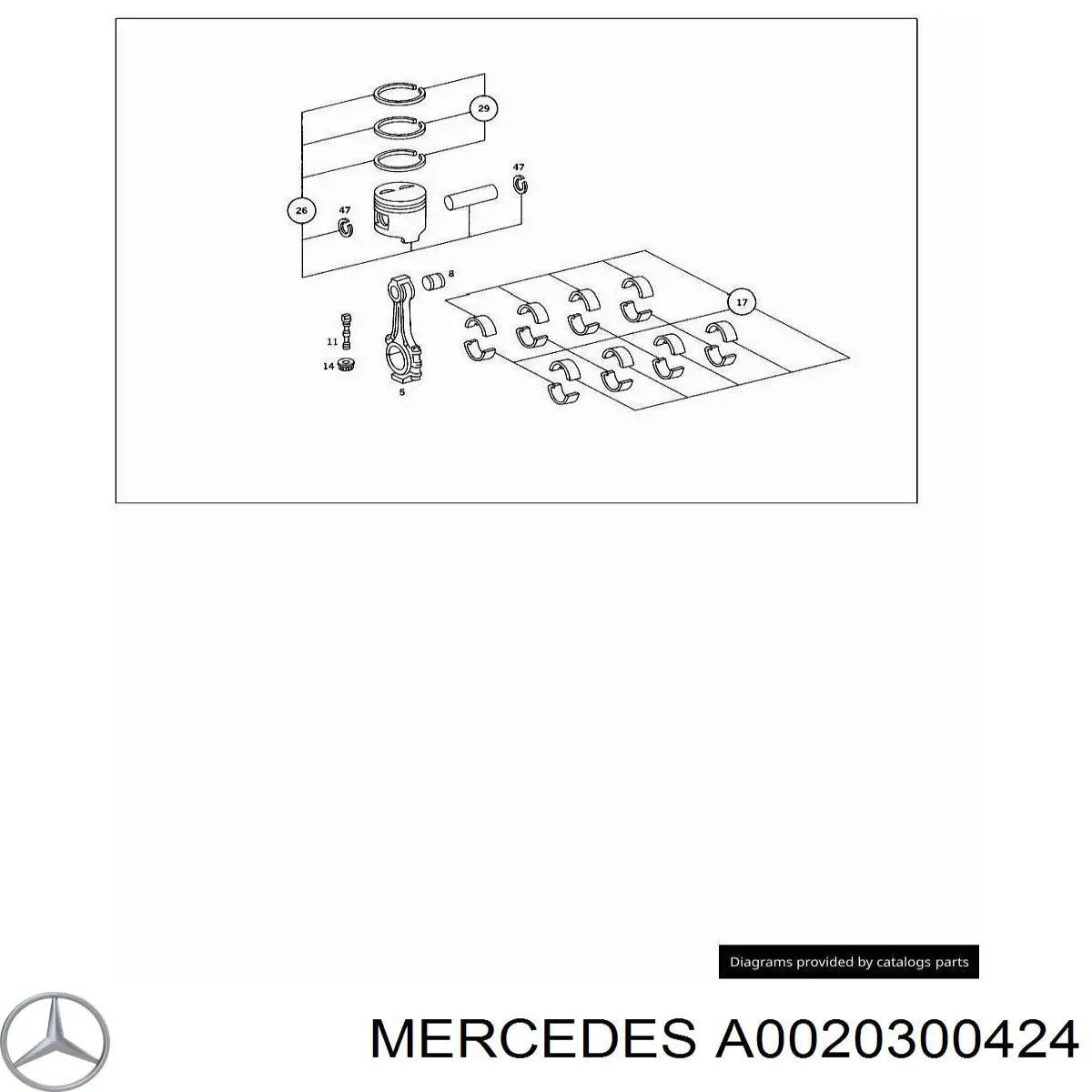 Кольца поршневые на 1 цилиндр, STD. Mercedes A0020300424
