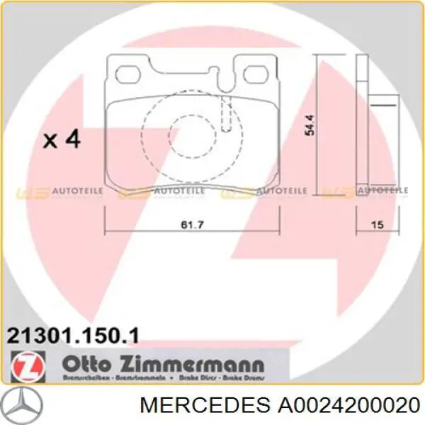 Задние дисковые колодки Mercedes A0024200020