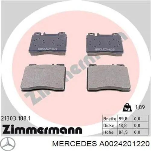 Купить A0024201220 Mercedes Колодки тормозные