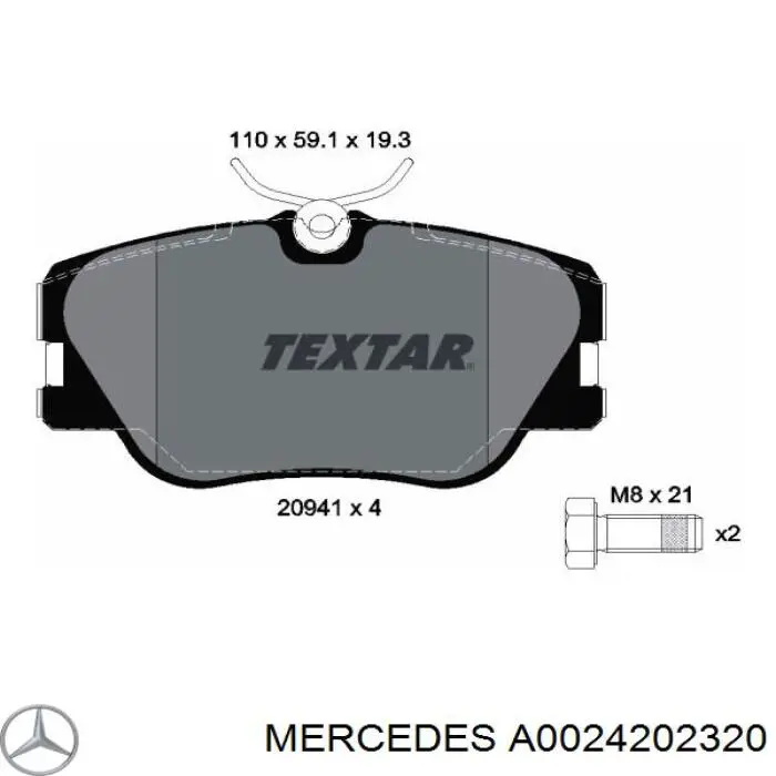 A0024202320 Mercedes колодки тормозные передние дисковые