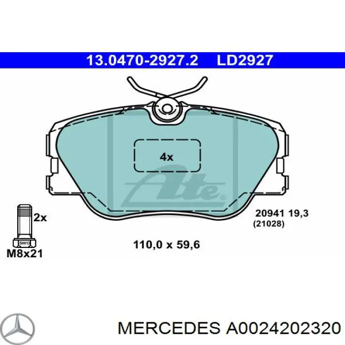 Колодки Mercedes A0024202320 цена, от 20.20 USD