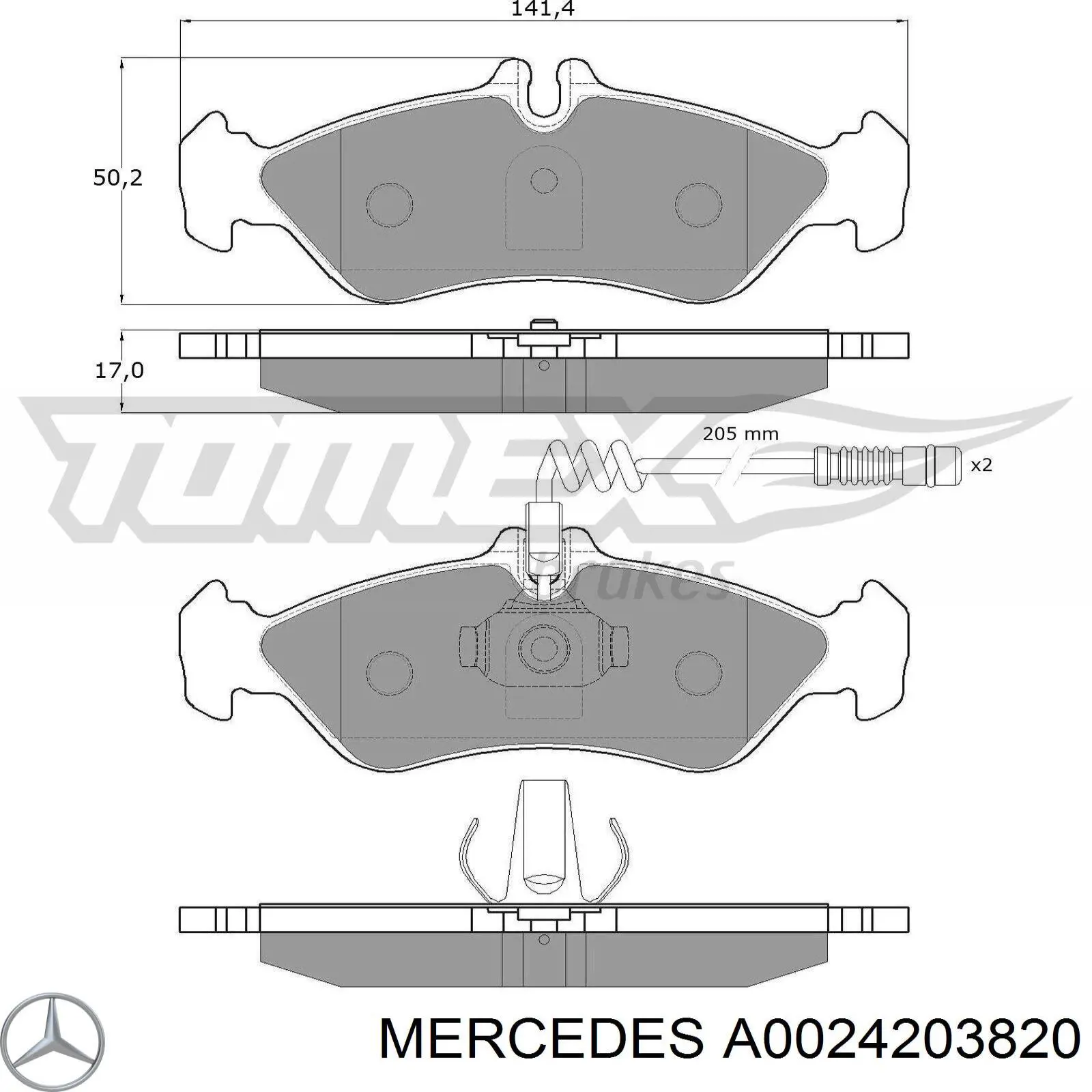 A0024203820 Mercedes задние тормозные колодки