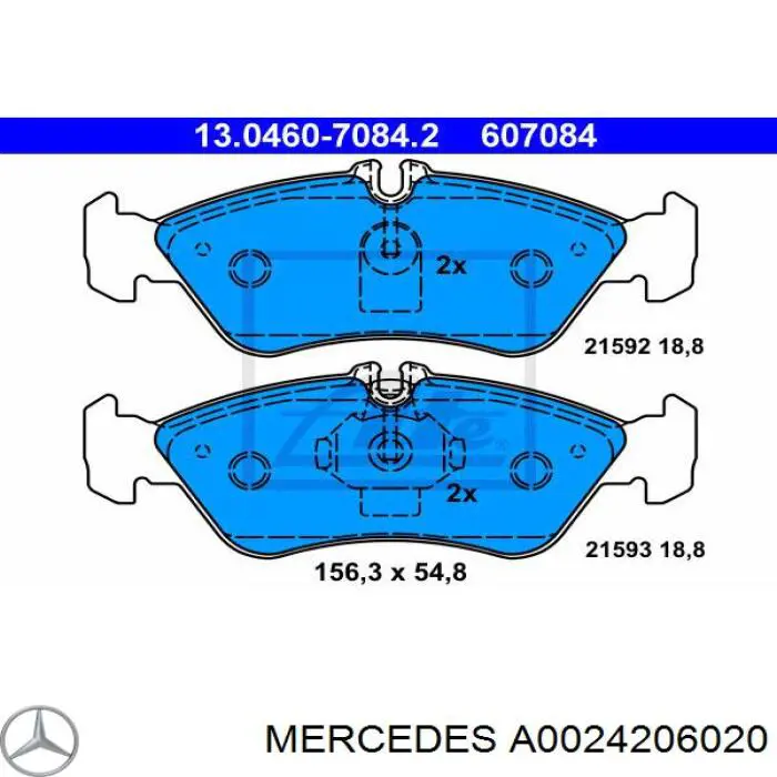Купить A0024206020 Mercedes Колодки тормозные задние, дисковые