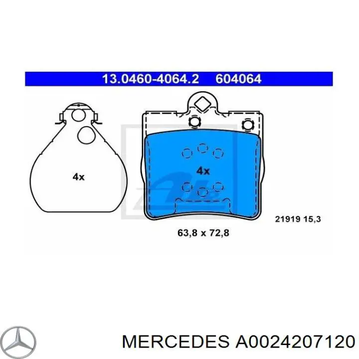 Купить A0024207120 Mercedes Колодки тормозные задние, дисковые
