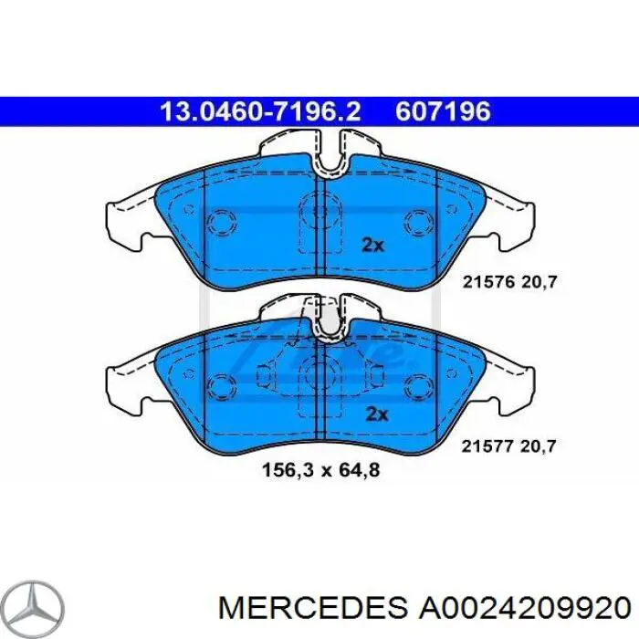 A0024209920 Mercedes передние тормозные колодки