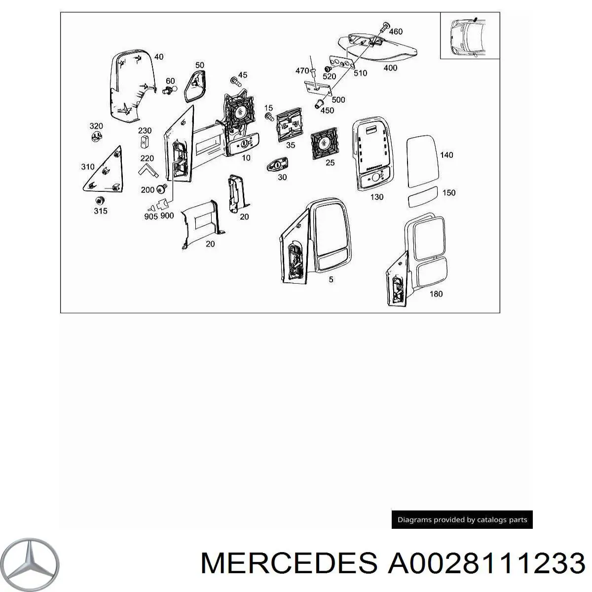 A0028111233 Mercedes зеркальный элемент зеркала заднего вида левого