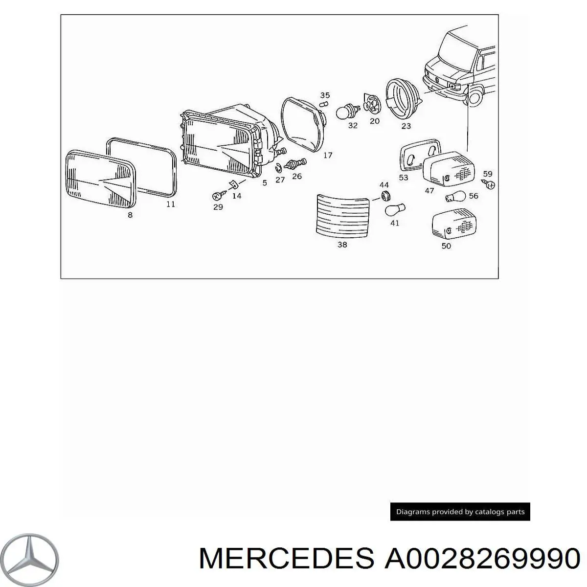 A0028269990 Mercedes стекло фары правой
