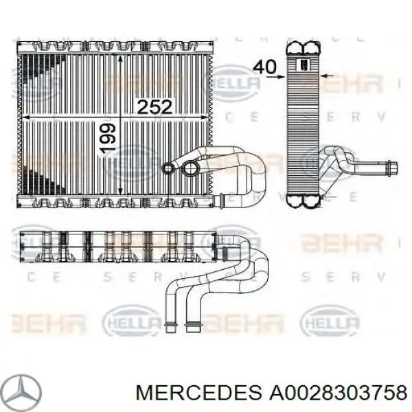A0028303758 Mercedes vaporizador de aparelho de ar condicionado