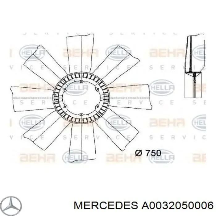 A0032050006 Mercedes ventilador (roda de aletas do radiador de esfriamento)