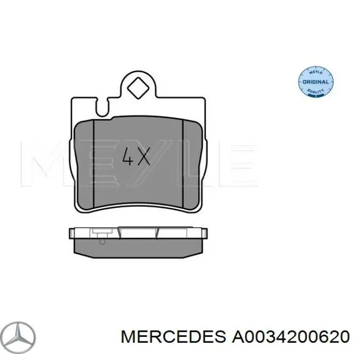 Купить A0034200620 Mercedes Колодки тормозные задние, дисковые