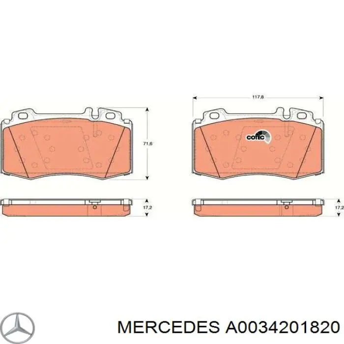 Купить A0034201820 Mercedes Колодки тормозные