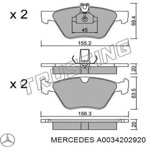 Колодки Mercedes A0034202920 цена, от 19.73 USD