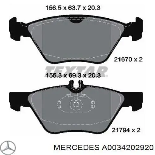 Купить A0034202920 Mercedes Колодки тормозные