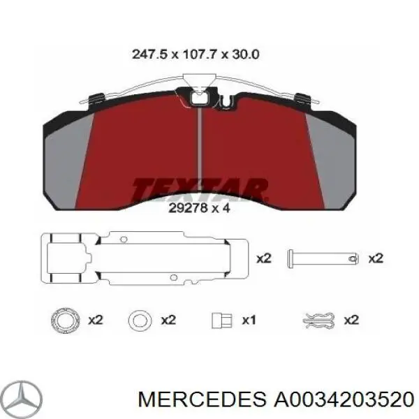 Передние тормозные колодки A0034203520 Mercedes