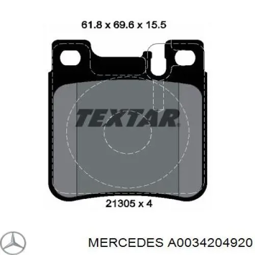 A0034204920 Mercedes колодки тормозные задние дисковые