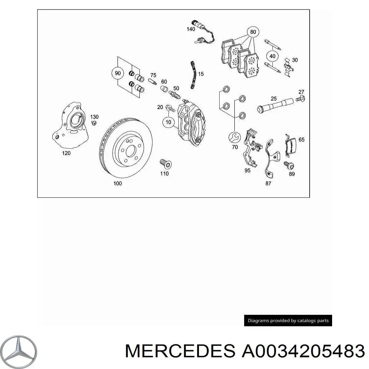 A0034205483 Mercedes suporte do freio dianteiro direito