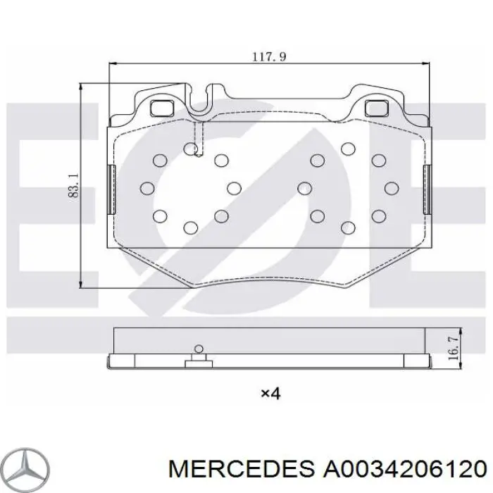 Передние тормозные колодки A0034206120 Mercedes