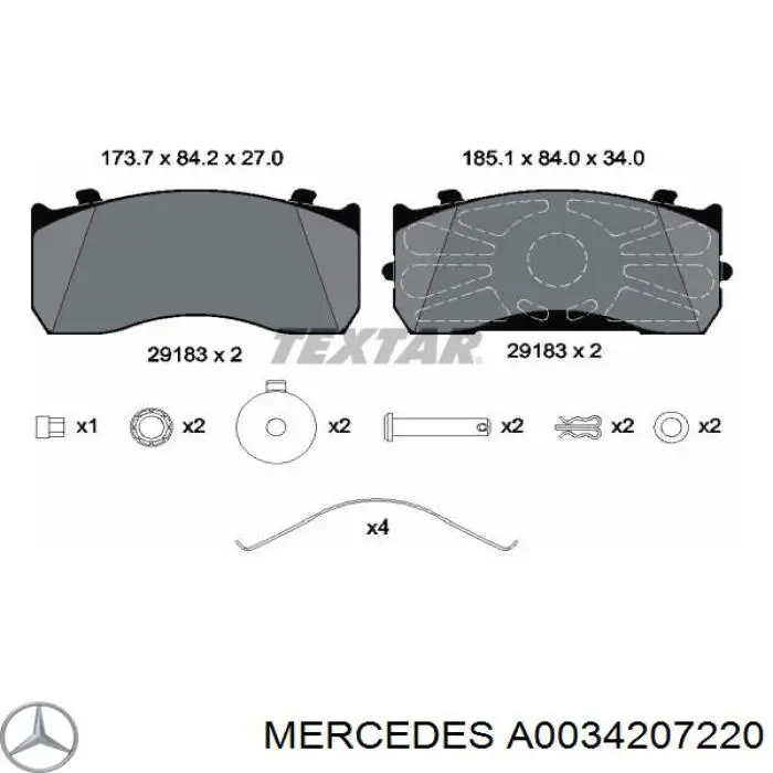 A0034207220 Mercedes колодки передние