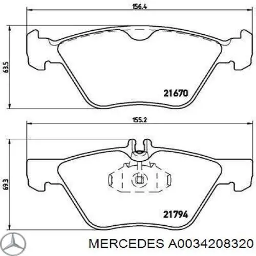 A0034208320 Mercedes колодки тормозные передние дисковые