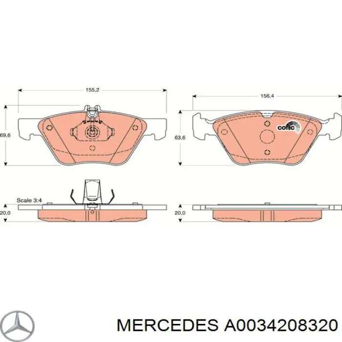 Колодки Mercedes A0034208320 цена, от 19.53 USD