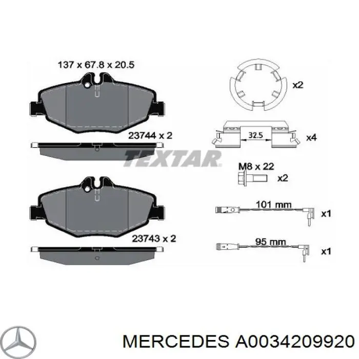A0034209920 Mercedes sapatas do freio dianteiras de disco