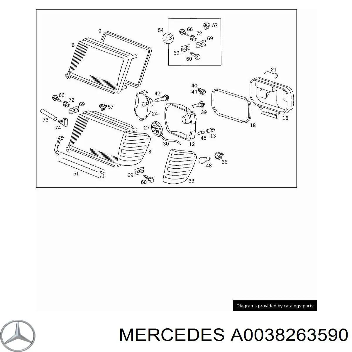 A0038263590 Mercedes Стекло фары левой