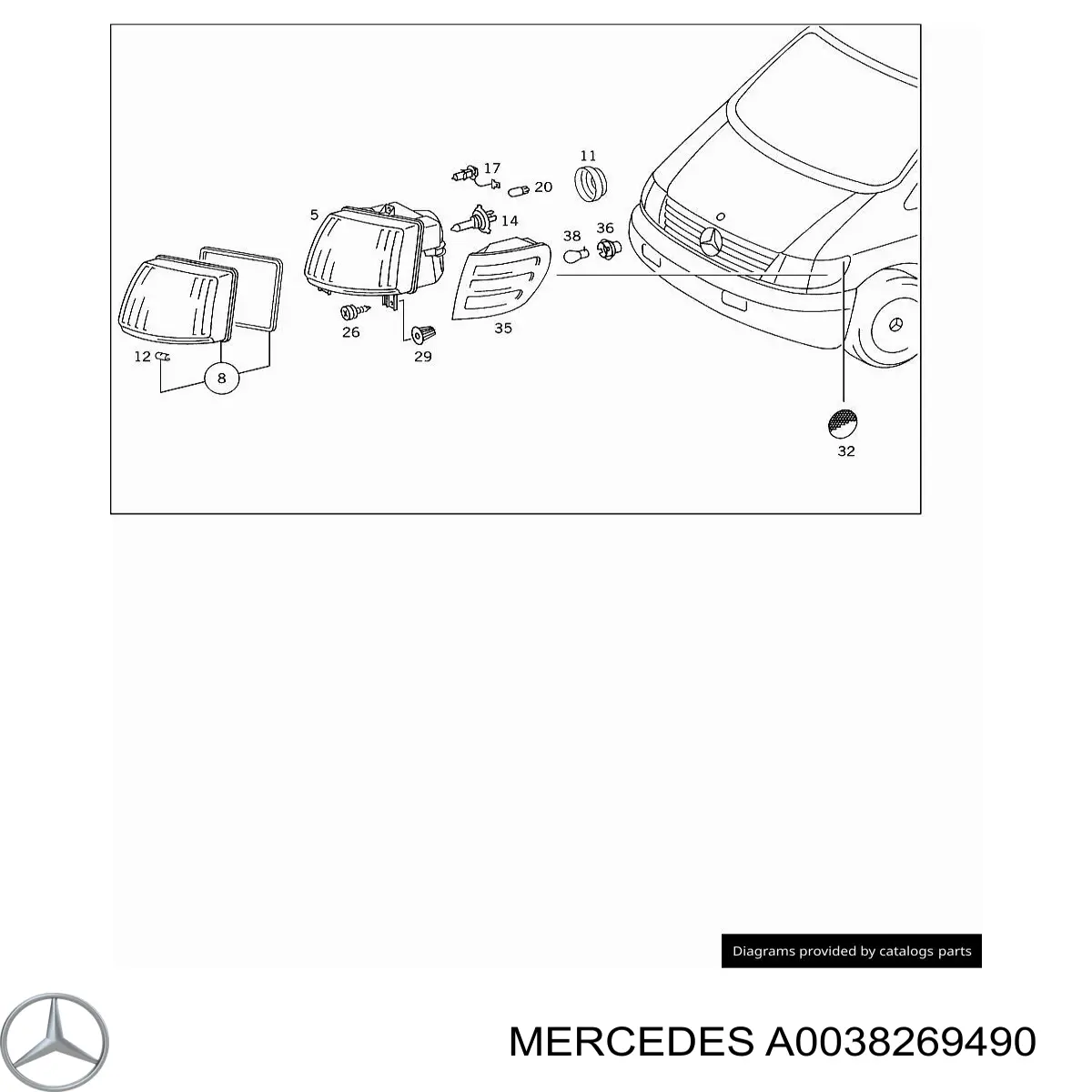 Стекло фары правой Mercedes A0038269490