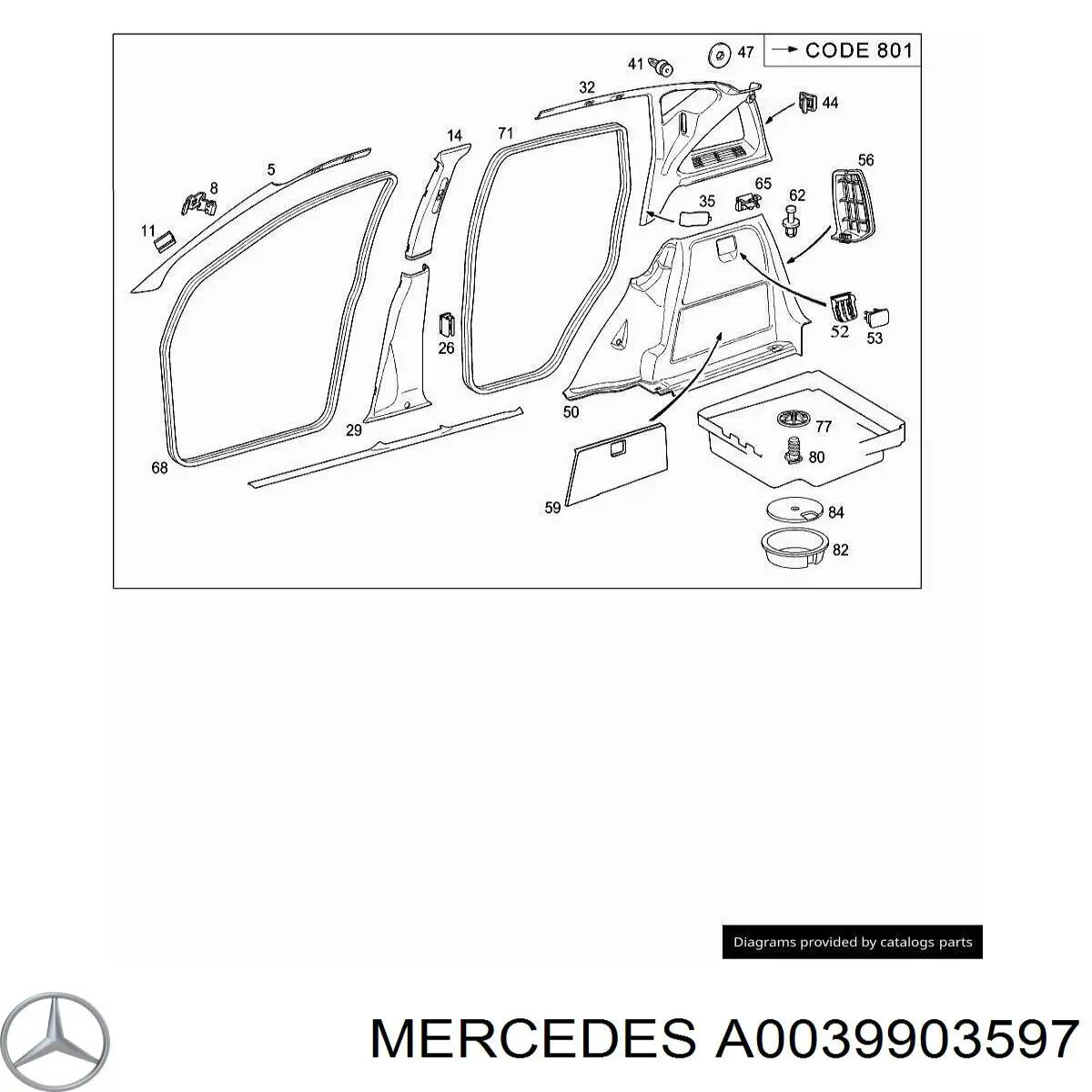 Пистон крепления подкрылка переднего крыла Mercedes A0039903597 цена, от 1.51 USD