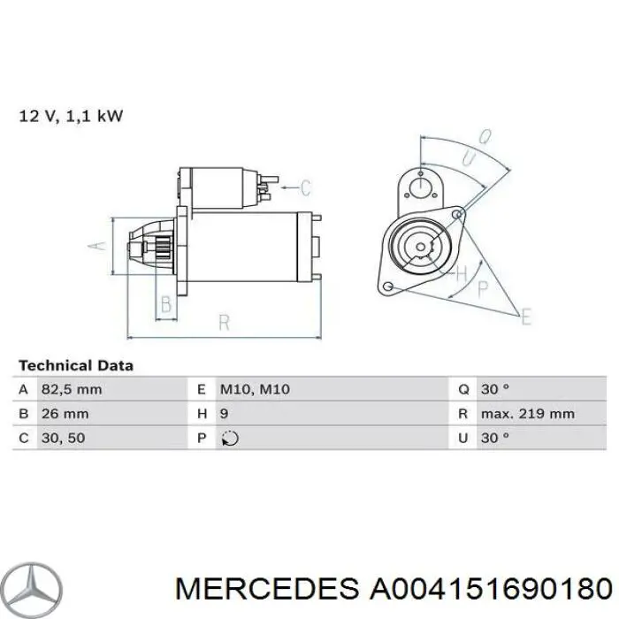 Стартер A004151690180 Mercedes