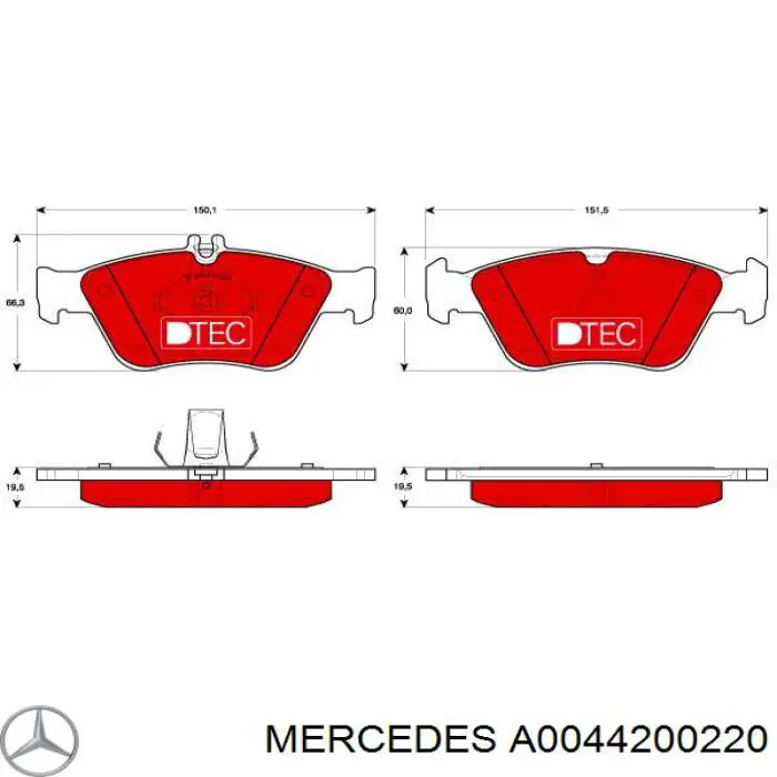 Передние тормозные колодки A0044200220 Mercedes