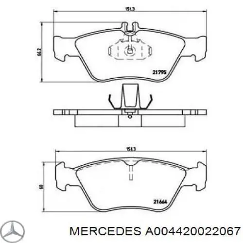 Передние тормозные колодки A004420022067 Mercedes