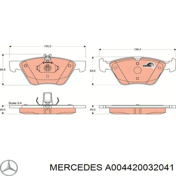 A004420032041 Mercedes колодки тормозные передние дисковые