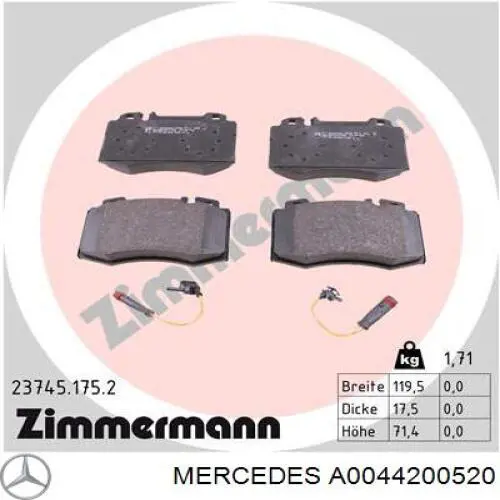Колодки Mercedes A0044200520 цена, от 46.13 USD