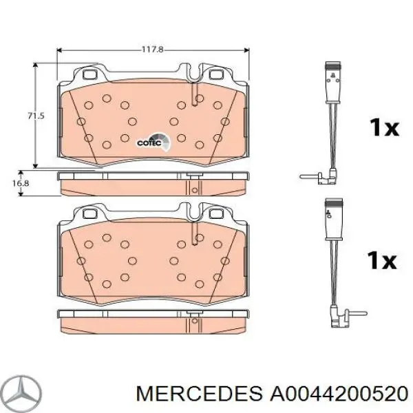 Передние тормозные колодки A0044200520 Mercedes